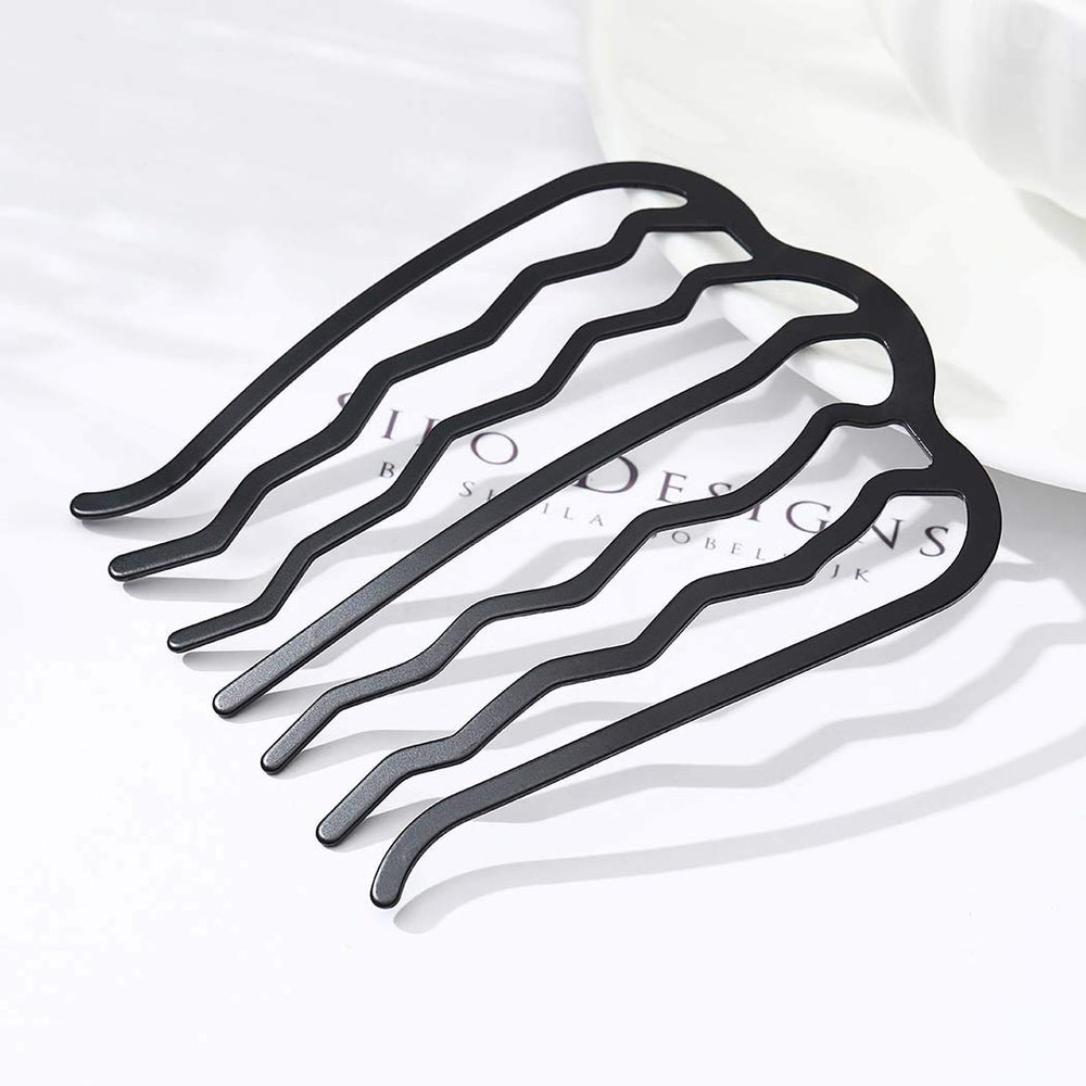 Hair Side Comb Black U Shape French Twist Combs Teeth Hair Fork Clip Metal Hair Pin Vintage Styling Tool Accessories for Women and Girls