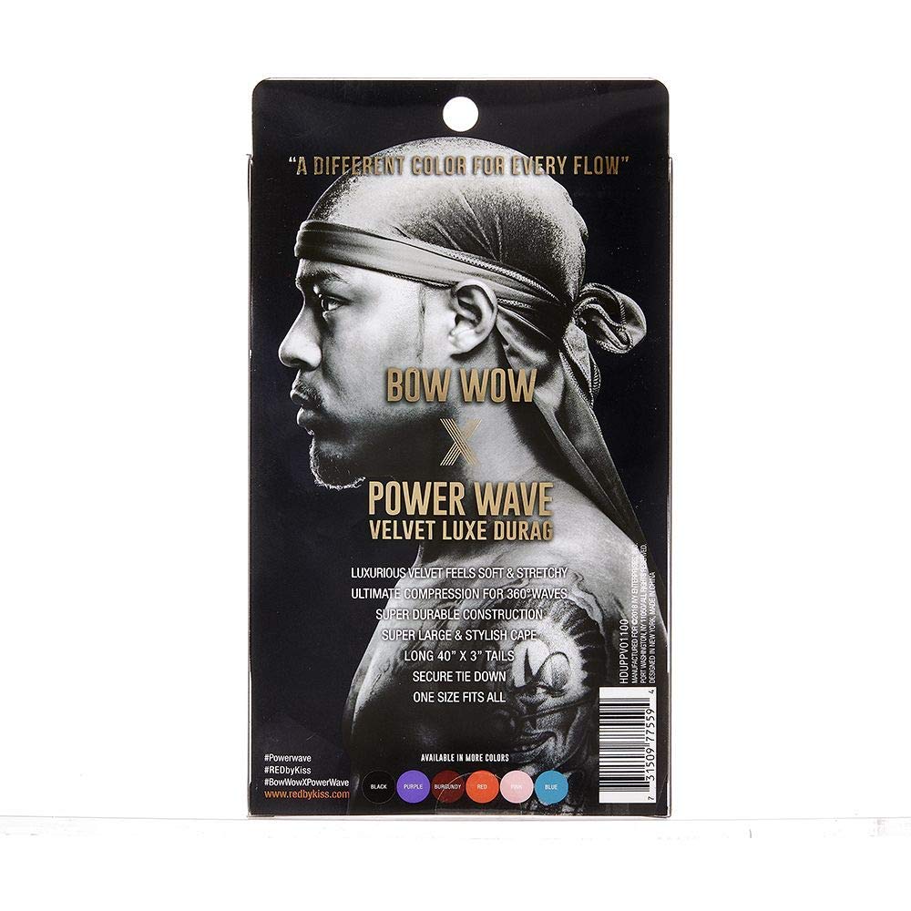 Red Kiss Red by Kiss Power Wave Velvet Luxe Durag, Black