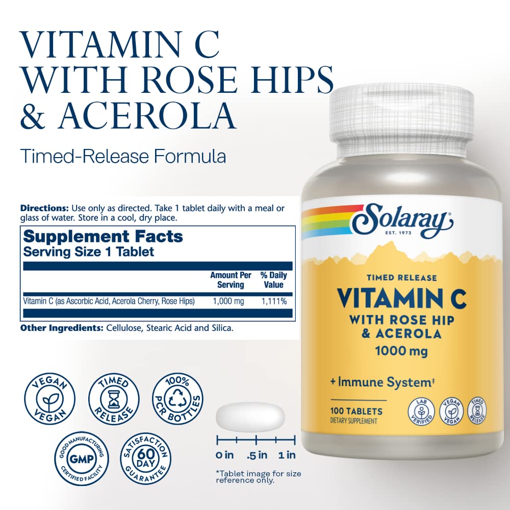 SOLARAY Vitamin C 1000mg Timed Release Capsules with Ro