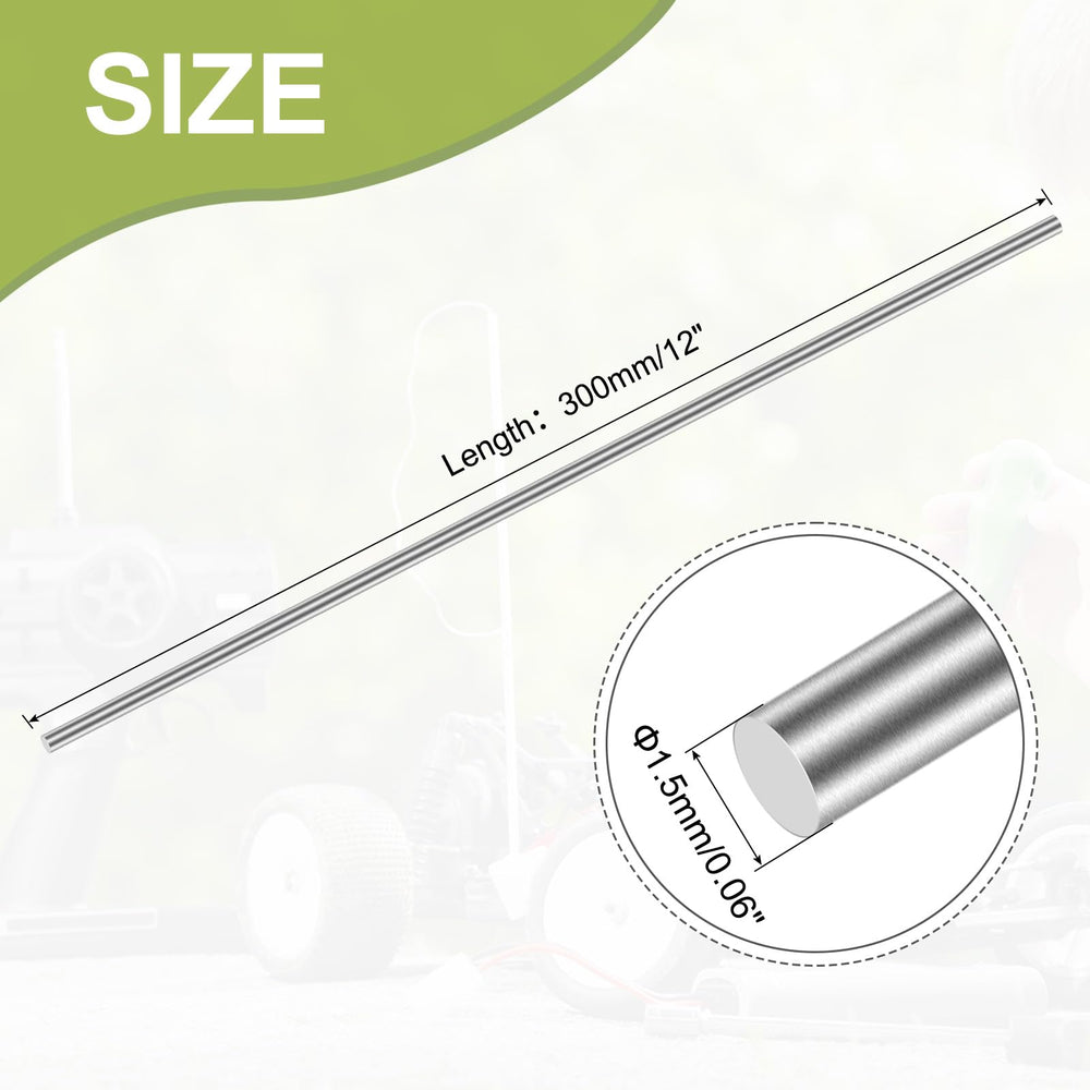 304 Stainless Steel Round Rod 1.5mm x 300mm, 10pcs Metal Solid Shaft Rods Lathe Bar Stock for Industry, Metal Working Hobbies and DIY Craft