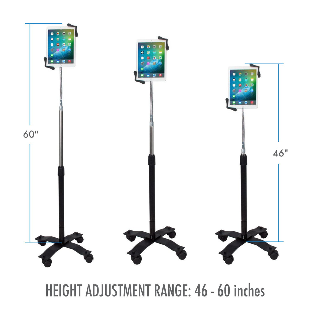 Gooseneck Floor Stand – CTA’s Compact, Adjustable Gooseneck with Swivel Casters for iPad 7th/ 8th/ 9th Gen 10.2”, iPad Air 4, 12.9”, Surface Pro, Zebra &amp; Other 7-13” Tablets (PAD-CGS)