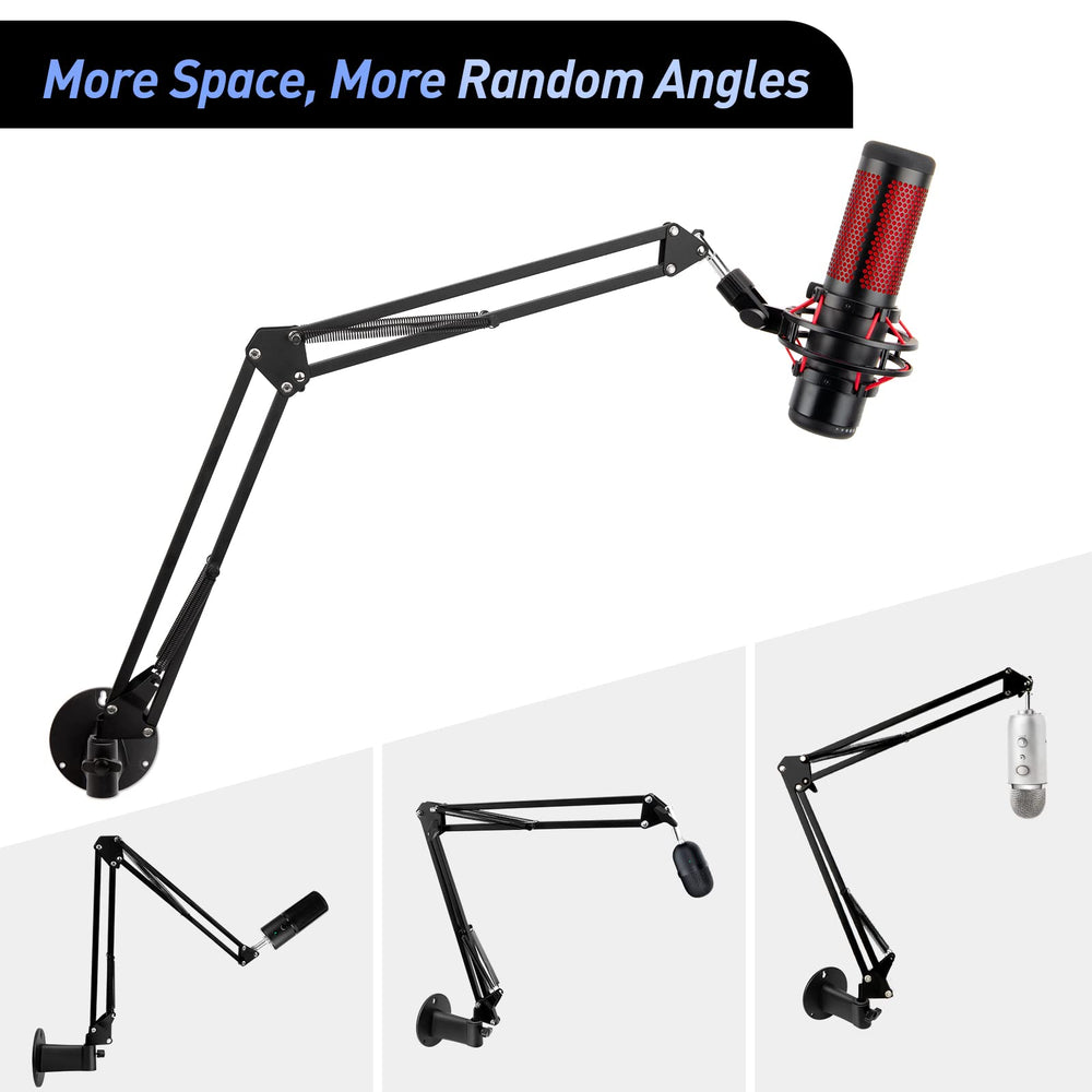 Microphone Wall Mount Boom Arm - Microphone Wall Mount for Mic holder,Horizontal Mounting Wall,Space Saving Desktop Metal Mic Stand Clamp