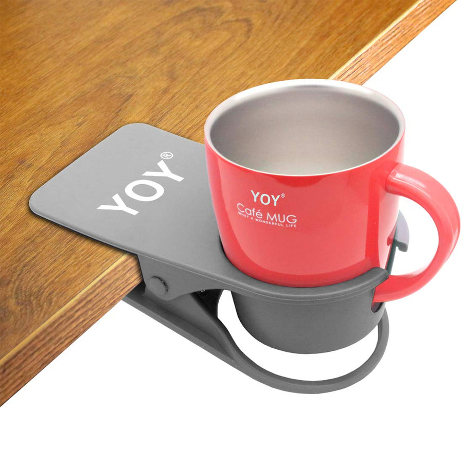 Drink Cup Holder Clip - Table Desk Side Water Glass Beer Bottle Beverage Soda Coffee Mug Holder Cup Saucer Clip Design for Home Office, Gray