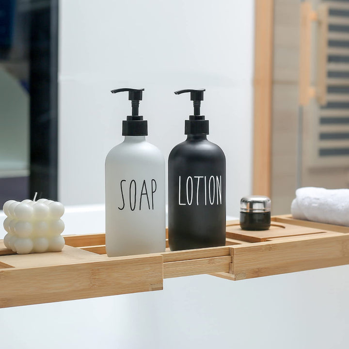 Soap Dispenser Bathroom Set, Contains Soap Dispenser and Lotion Dispenser. Glass Soap Dispenser Suitable for Farmhouse Bathroom Accessories, Black and White Bathroom Decor.