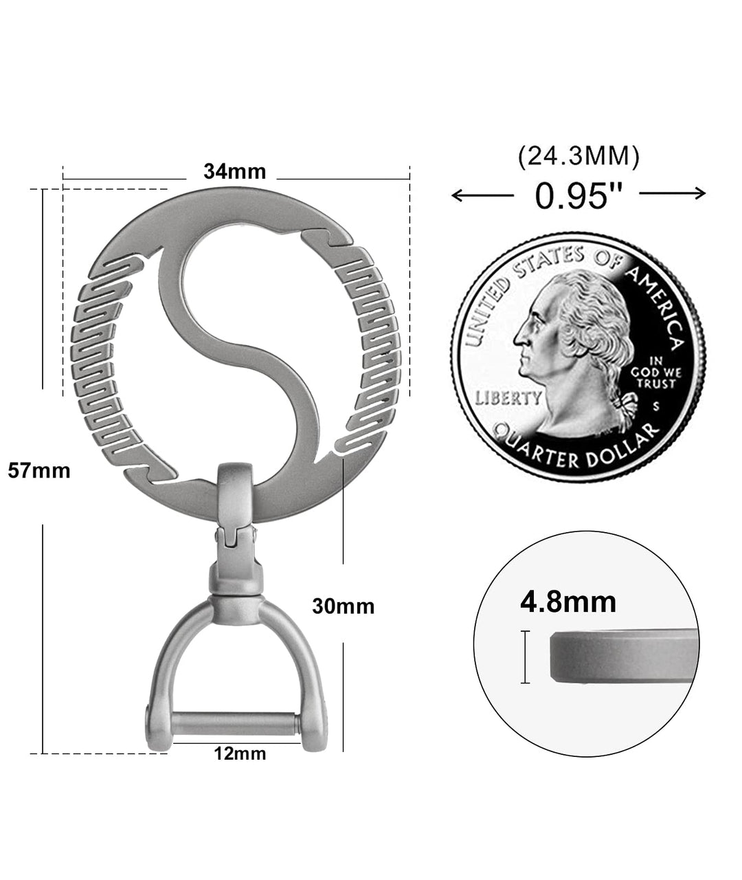 Titanium Circle Carabiner Keychain Clip,Small Carabiner Clip, Quick Release Keychain