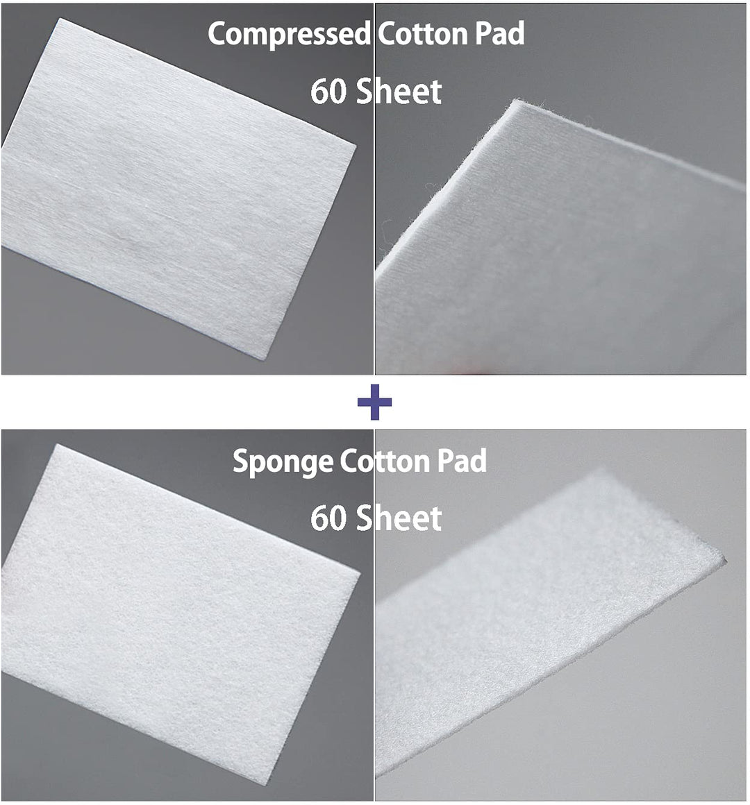 [120EA] Premium 2 in 1 Facial Cleansing Square Cotton Pads - Two Types of Face Wipes Cotton Pads for Toner, Makeup Remover | Compressed 60EA &amp; Sponge 60EA | Made in Korea (1 Pack)
