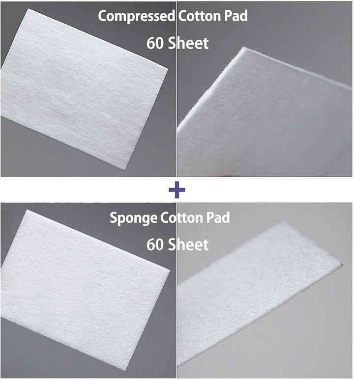 [120EA] Premium 2 in 1 Facial Cleansing Square Cotton Pads - Two Types of Face Wipes Cotton Pads for Toner, Makeup Remover | Compressed 60EA &amp; Sponge 60EA | Made in Korea (1 Pack)