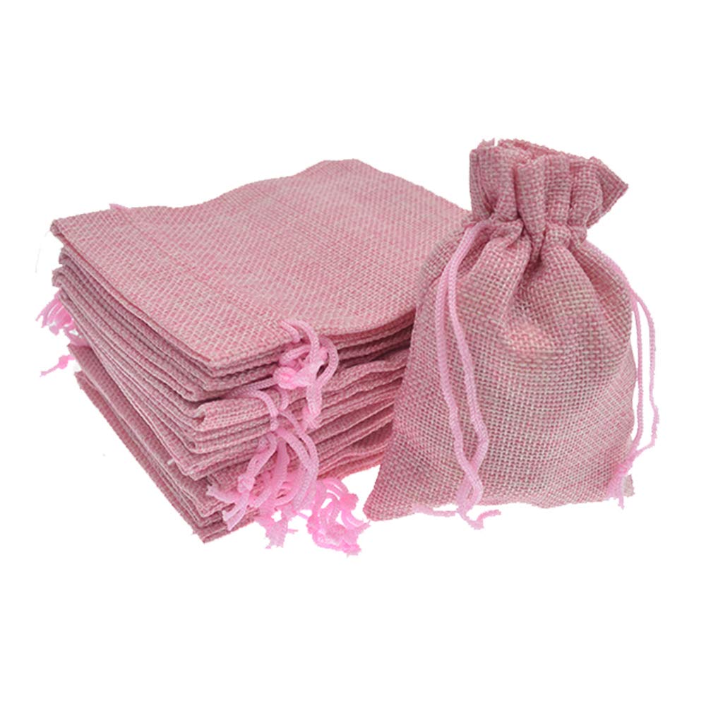 Bezall 20pcs Drawstring Burlap Jute Sacks Jewelry Candy Pouch Christmas Wedding Party Favor Gift Bags (Pink, 2.7 x 3.5)