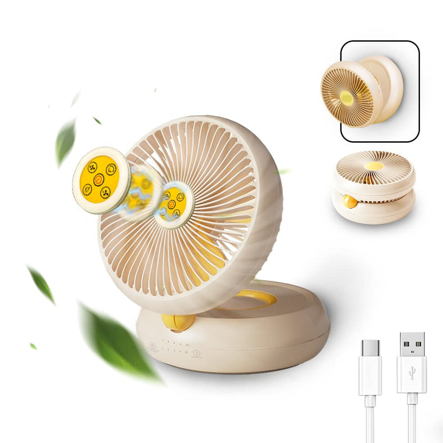 Table Fan, Rechargeable Remote Control Fan with Auto Oscillation 90 Foldable Ultra Quiet 4 Speeds Wind, Portable Air Circulator Fan,Hang Hook, USB Wall Fan for Bedroom Office Kitchen