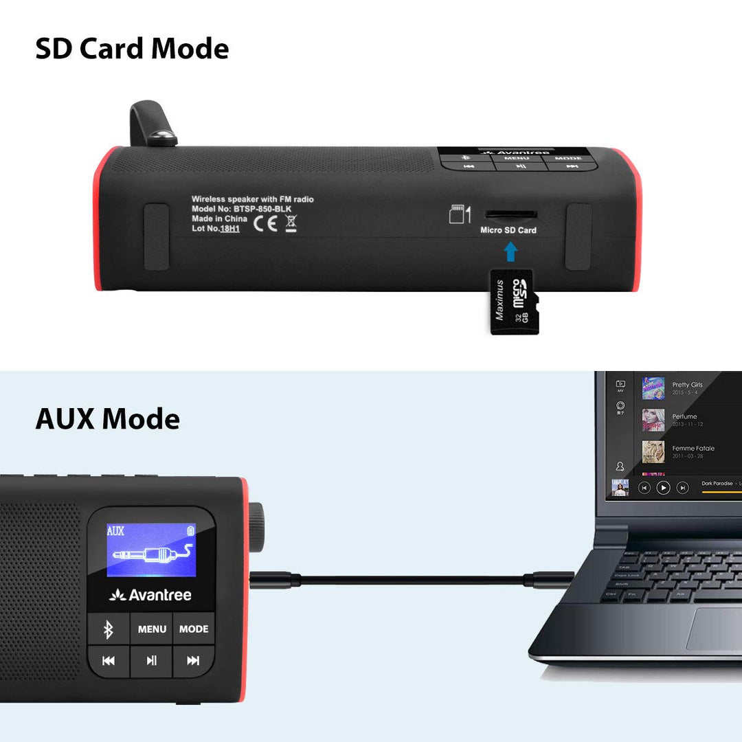 SP850 Rechargeable Portable FM Radio with Bluetooth Speaker and SD Card MP3 Player 3-in-1, Auto Scan Save, LED Display, Small Handheld Pocket Battery Operated Wireless Radio (No AM)