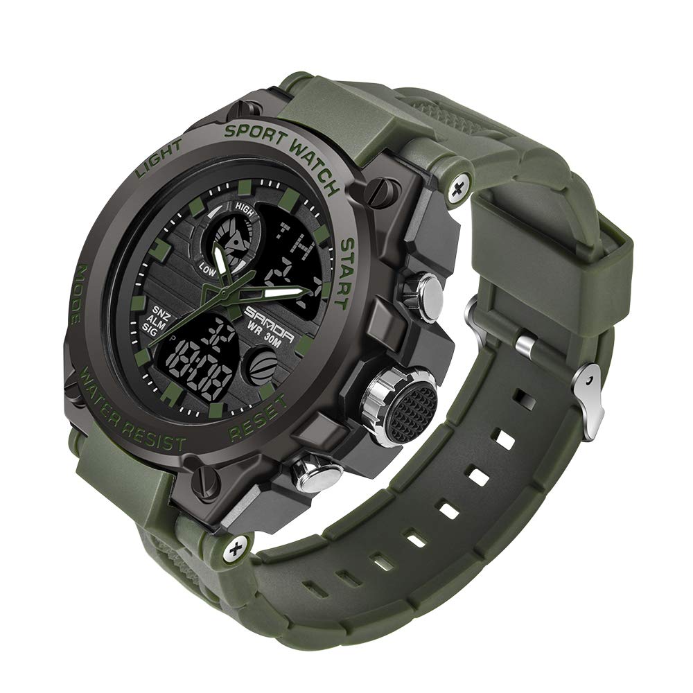 Men&#39;s Watches Sports Outdoor Waterproof Military Watch Date Multi Function Tactics LED Alarm Stopwatch (26_Green)