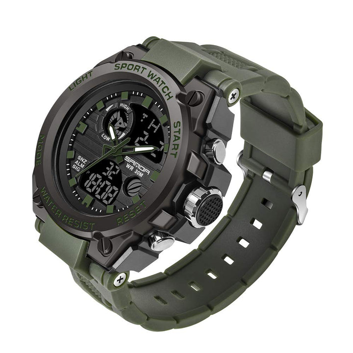 Men&#39;s Watches Sports Outdoor Waterproof Military Watch Date Multi Function Tactics LED Alarm Stopwatch (26_Green)