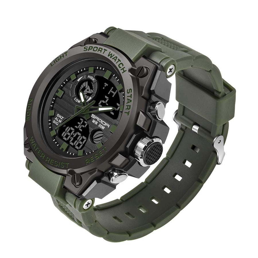 Men's Watches Sports Outdoor Waterproof Military Watch Date Multi Function Tactics LED Alarm Stopwatch (26_Green)