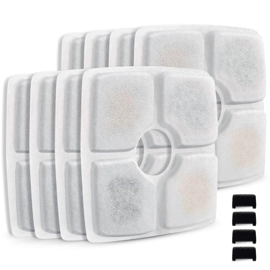 Pet Fountain Filter Set, 3 Triple Filtration System Replacement Cat Water Fountain Filters for Square 84oz/2.5L Automatic Pet Fountain Cat Water Fountain (Pack of 8)