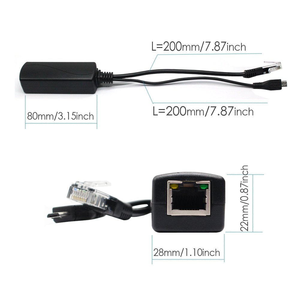 4-Pack Active 5V 2.4A PoE Splitter Adapter IEEE 802.3af Compliant Micro USB 48V to 5V/2.4A, for Tablets, Dropcam or Raspberry Pi, IPC, IP Camera and More