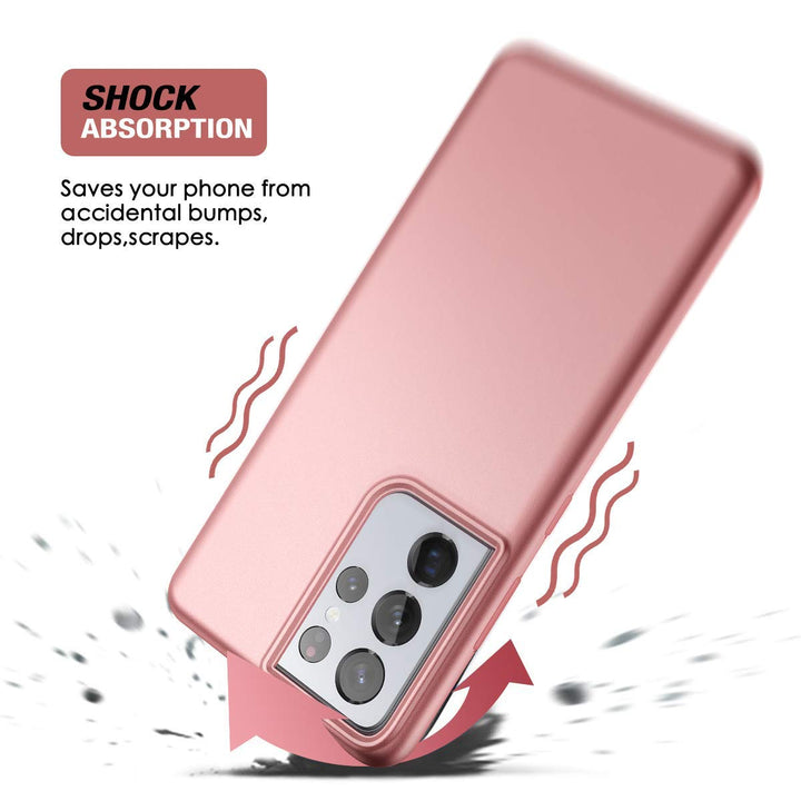 for Samsung Galaxy S21 Ultra Case, [Built-in Screen Protector] Full Body Protection Shockproof Rugged Bumper Slim Soft Silicone Protective Cover for Galaxy S21 Ultra 6.8 Inch (Rose Gold)