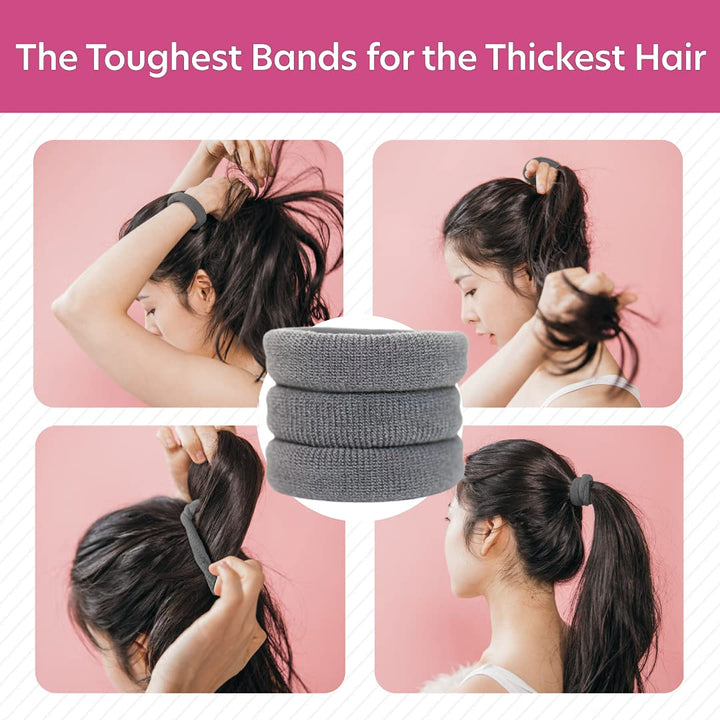 - The Ultimate Hair Ties for Thick Heavy or Curly Hair. No Slipping Damage Breaking or Stretching Out. Seamless Ponytail Holders Scrunchies Sports Hair Ties for Thick Hair (Dk Gray 3 Pcs)