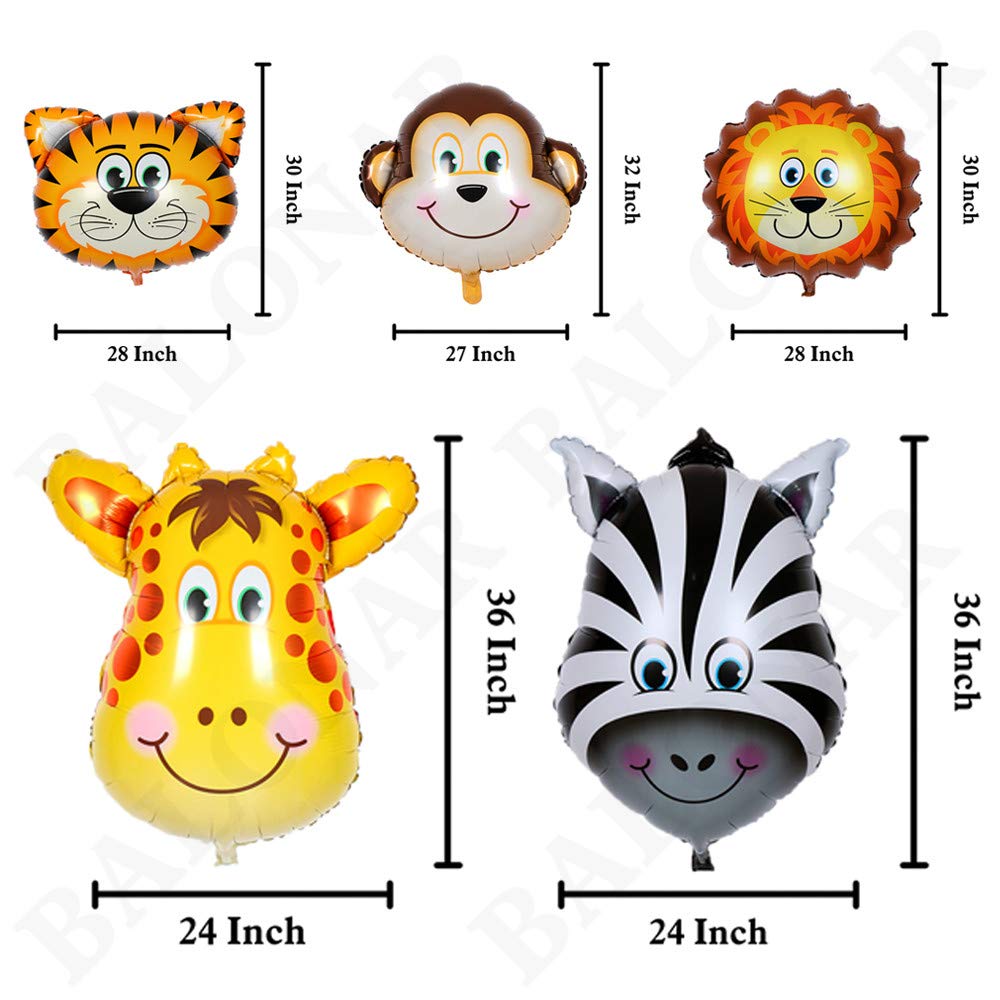 5pcs 32 Inch Tiger Lion Zebra Monkey Graffe Foil Balloons Animal Balloons for Child Birthday Party Supplies Cute Baby Shower Decorations