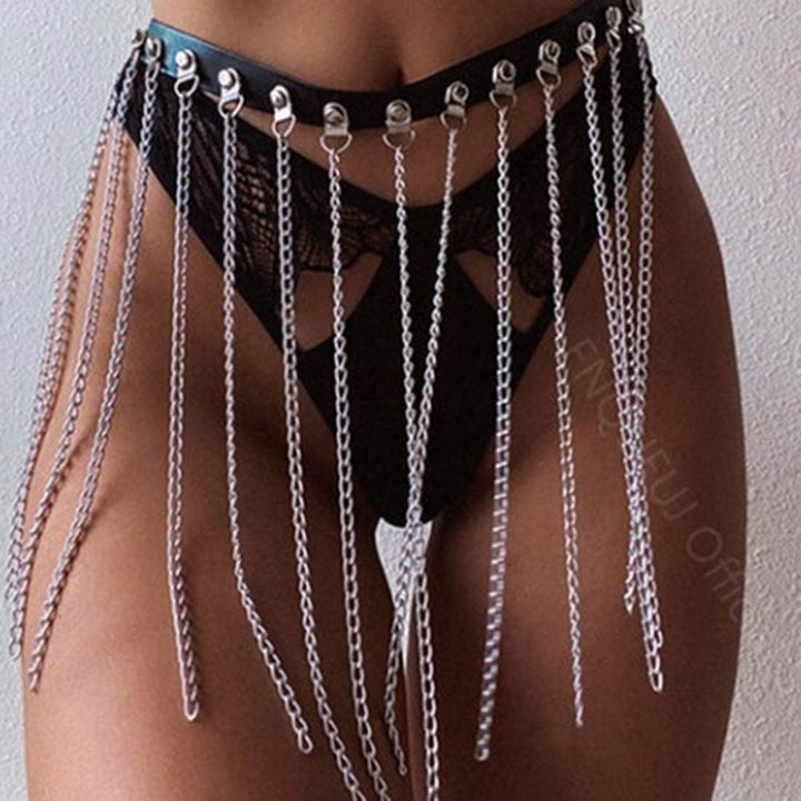 Punk Leather Waist Chain Belt Black Tassel Belly Body Chain Party Harness Body Jewelry for Women