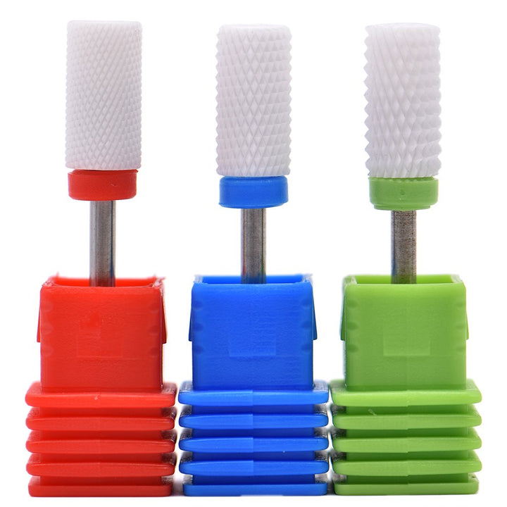 3 Pcs/Set Ceramic Nail Drill Bits Set Manicure Machine Accessories Professional Electric Nail Drill Bits for Acrylic Nails Nail Art Tools Size 3/32 (Large Barrel Top, Coarse+Medium+Fine)