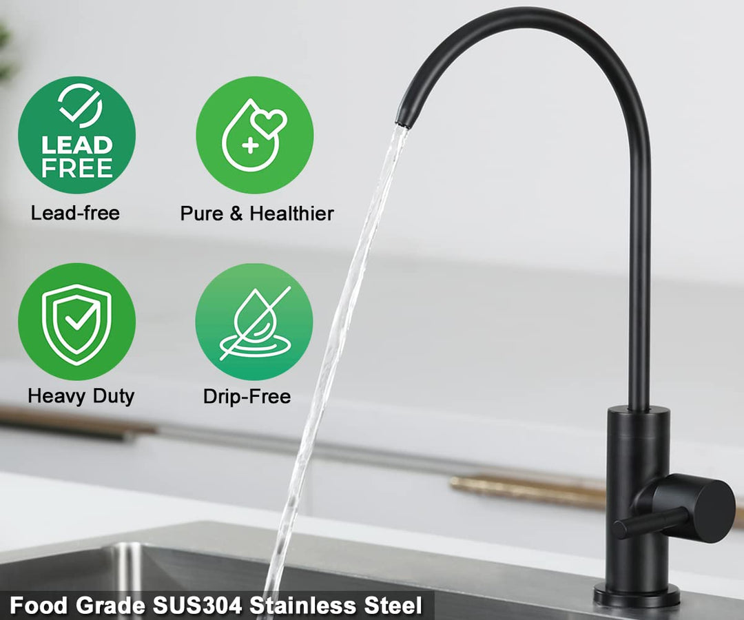 Kitchen Water Filter Faucet, 100% Lead-Free Drinking Water Faucet Fits Most Reverse Osmosis Units or Water Filtration System in Non-Air Gap, Stainless Steel 304 Body Matte Black Finish