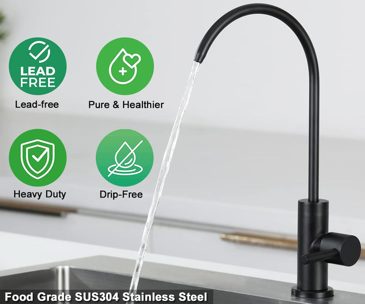 Kitchen Water Filter Faucet, 100% Lead-Free Drinking Water Faucet Fits Most Reverse Osmosis Units or Water Filtration System in Non-Air Gap, Stainless Steel 304 Body Matte Black Finish