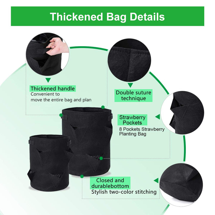 Strawberry Grow Bags, 2 Pack 10 Gallon Strawberry Planter with 8 Side Grow Pockets, Breathable Non-Woven Fabric Reinforce Handle Plant Grow Bag for Garden Strawberries, Herbs, Flowers