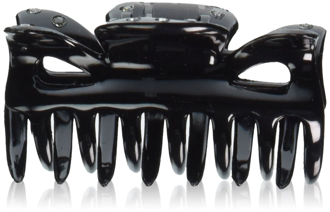 Hand Decorated W22 Swarovski Stones French Hair Claw Using A Patent Covered, Black, Small, .65 Ounce