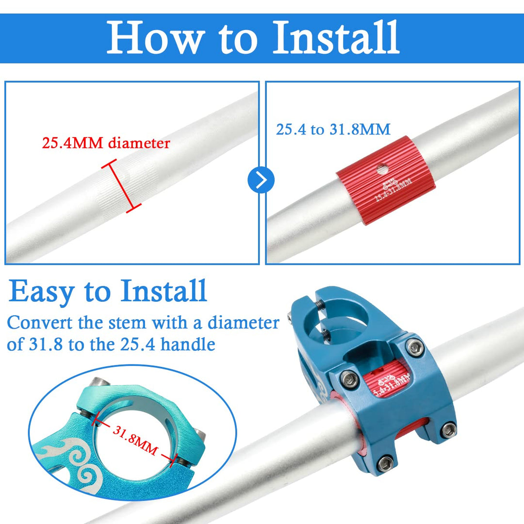 Bike Handlebar Shim, Aluminum Alloy Bicycle Handle Bar Spacer Sheet clamp 25.4 to 31.8mm Conversion Shims Adapter for MTB Cycling, Black