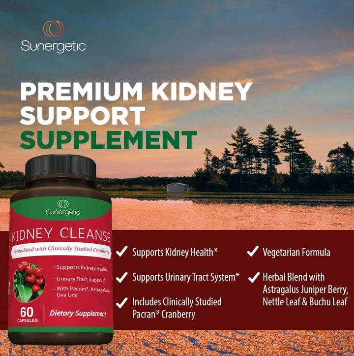 Premium Kidney Cleanse Supplement – Powerful Kidney Support Formula with Cranberry Extract Helps Support Healthy Kidneys &amp; Urinary Tract Support– 60 Vegetarian Capsules