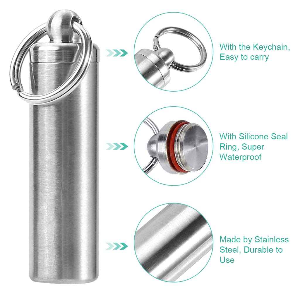 VGEBY 15mm Keychain Container, Stainless Steel Waterproof Medicine Pill Bottle Keychain Pill Box Case Container Keychain Keychain Pill Holder Stainless Steel Pill Case Container For Airborne Tablets