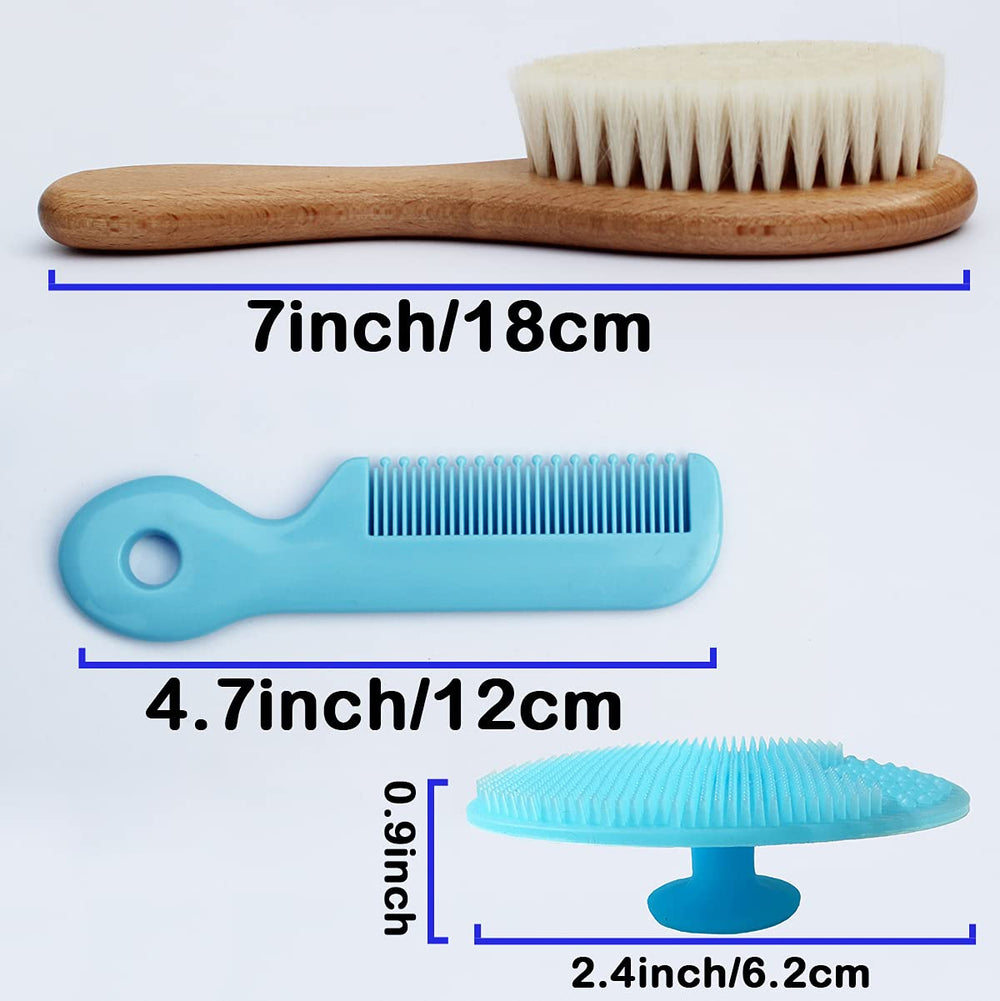 Baby Hair Brush with Wooden Handle&Silicone Baby Cradle Cap Brush Set, for Newborns & Toddlers-Natural Soft Goat Bristles-Ideal for Cradle Cap-Perfect Baby Registry Gift