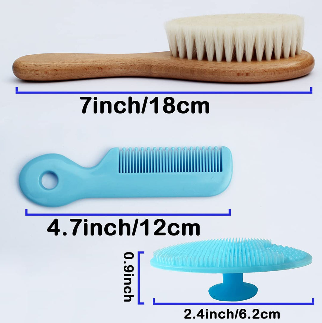 Baby Hair Brush with Wooden Handle&amp;Silicone Baby Cradle Cap Brush Set, for Newborns &amp; Toddlers-Natural Soft Goat Bristles-Ideal for Cradle Cap-Perfect Baby Registry Gift