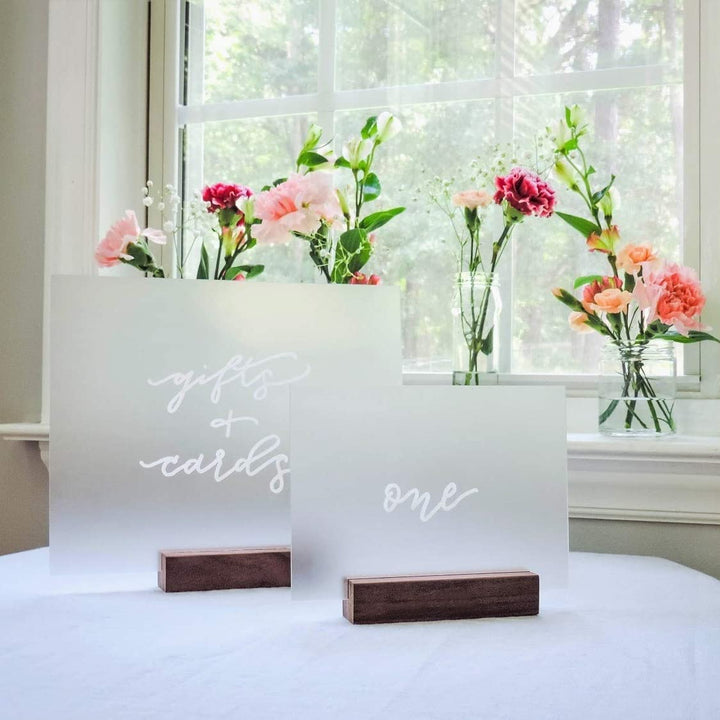 UNIQOOO 10 Pack Rustic Acrylic Sign Holders | Walnut Wo
