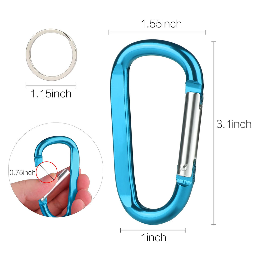 6PCS Carabiner Caribeaner Clip,3 Large Aluminum D Ring Shape Carabeaner Keychain Hook