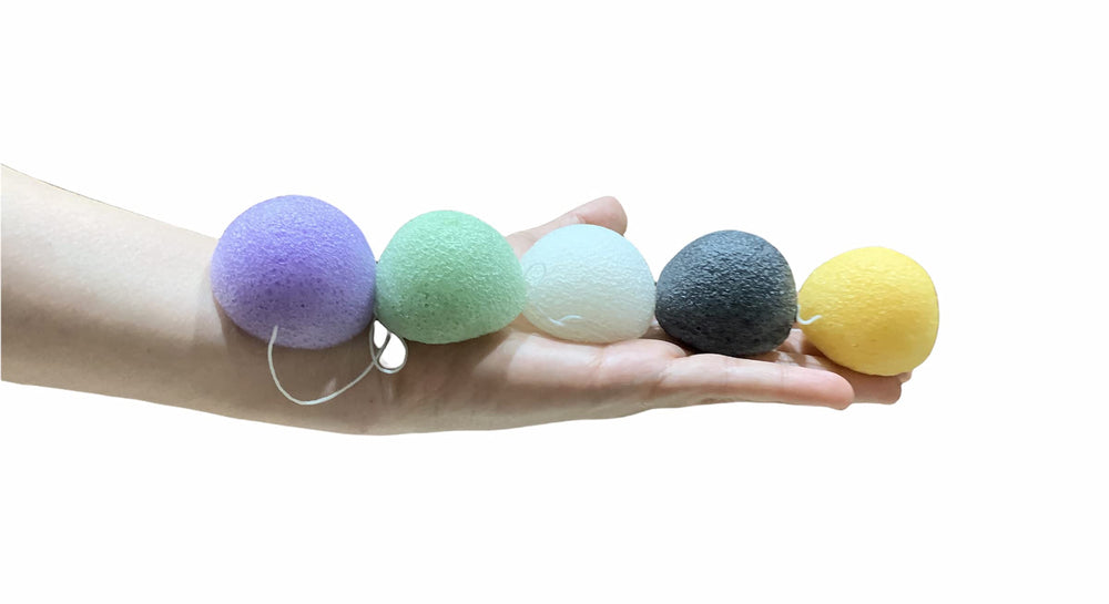 KONJAC Sponge / 5 Pack Mini Sponge/Bamboo Charcoal, Pure, Green Tea, Turmeric, Lavender/for All Types of Skin, Cleanses and exfolietes The Skin/Skincare rutine