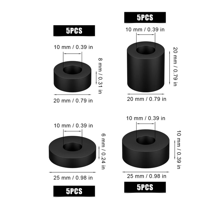 20pcs Round Neoprene Spacer, Multi Purpose Rubber Grommets Black Rubber Washers Anti Vibration Spacer for Home Car Accessories (4 Sizes)