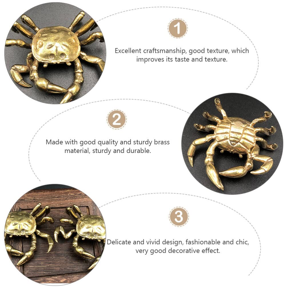 Brass Crab Figurine Gold Crab Teapot Ornament Vintage Animal Miniature Model Feng Shui Good Luck Table Display Model for Home Office