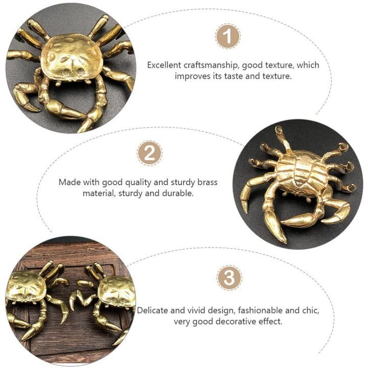 Brass Crab Figurine Gold Crab Teapot Ornament Vintage Animal Miniature Model Feng Shui Good Luck Table Display Model for Home Office
