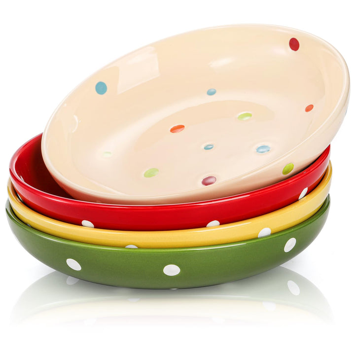 4 Pack Porcelain Dessert Plates, 8 Inch Small Appetizer Salad Plate, Kitchen Serving Flat Dishes for Snacks, Appetizer, Ice Cream, Fruit, Wedding Cake Plate, Polka Dot