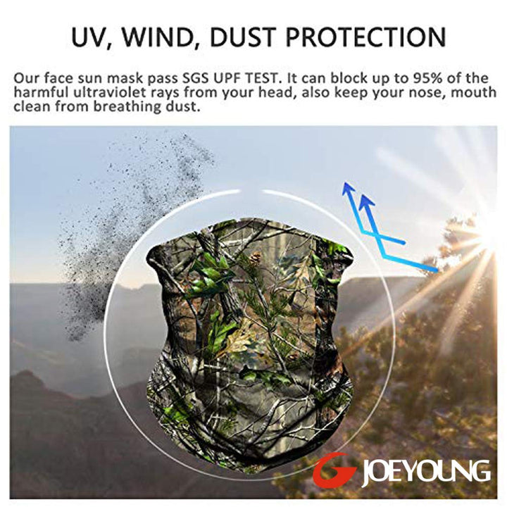 3D Face Sun Mask, Headwear, Neck Gaiter, Magic Scarf, Balaclava, Bandana, Headband for Fishing, Hunting, Hiking, Yard Work, Moisture Wicking UV Protection, Great for Men &amp; Women