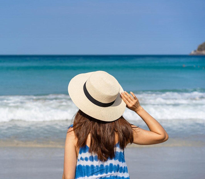 Lanzom Sun Hats for Women Wide Brim Straw Boater Hat Fo