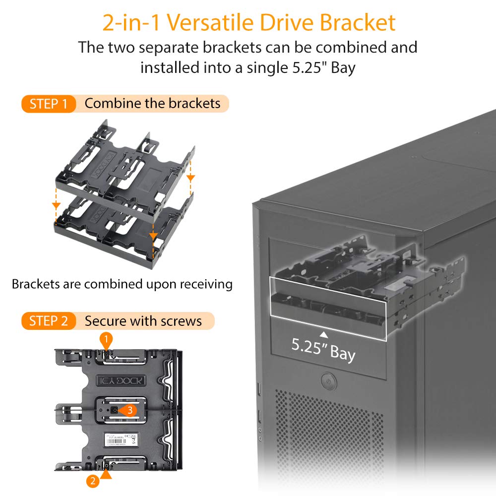 4 Bays Dual 2 x 2.5 inch Hard Drive SSD Mounting Bracket Adapter for External 5.25” Bay | Flex-FIT Quattro MB344SP