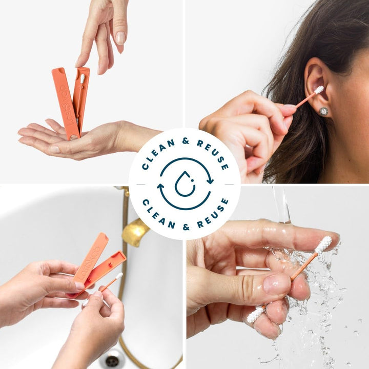 ® Reusable Cotton Swabs for Ear Cleaning - The Sustainable and Sanitary Alternative to Single-Use Q Tips - Zero Waste and Easy to Clean - Comes with a Convenient Travel Case Holder - Turquoise