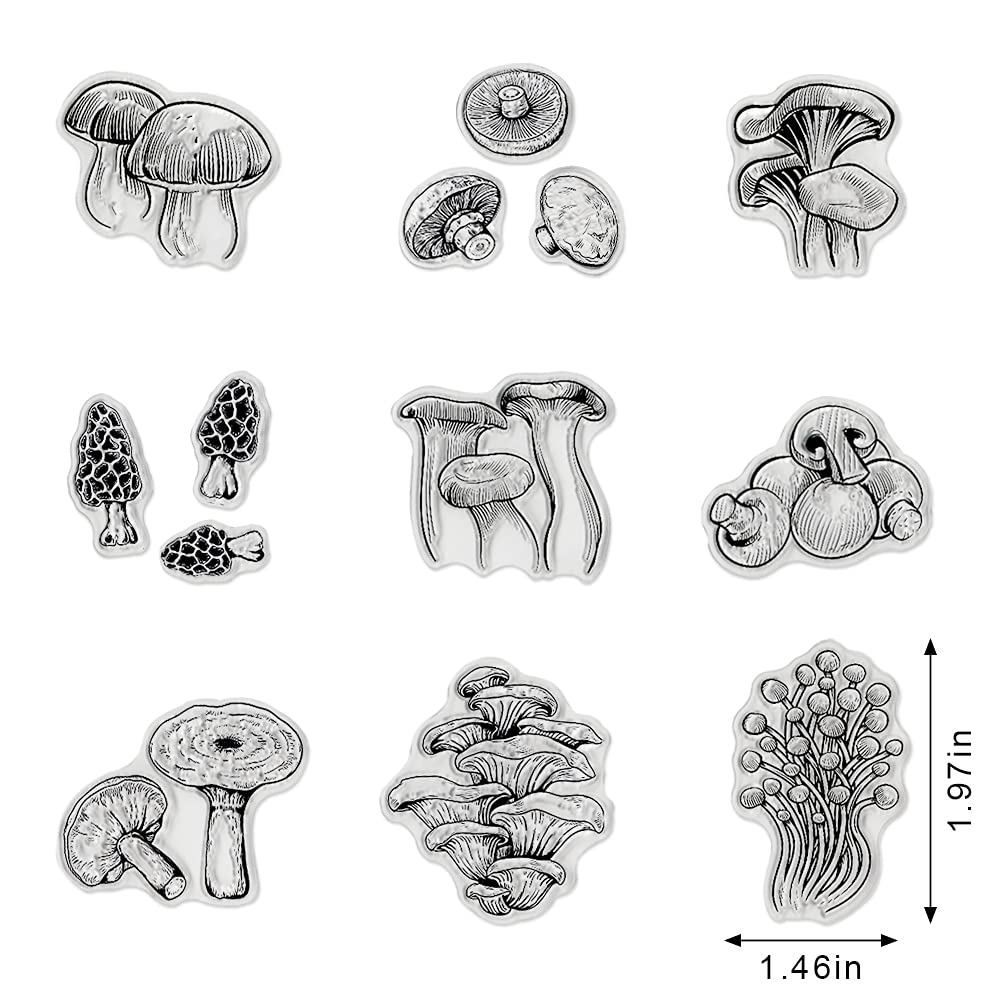 Fall Thanksgiving Mushroom Clear Stamps for Card Making and Photo Album Decorations, Autumn Mushroom Transparent Stamp Harvest Vegetable Plants Rubber Stamps Seal for DIY Scrapbooking