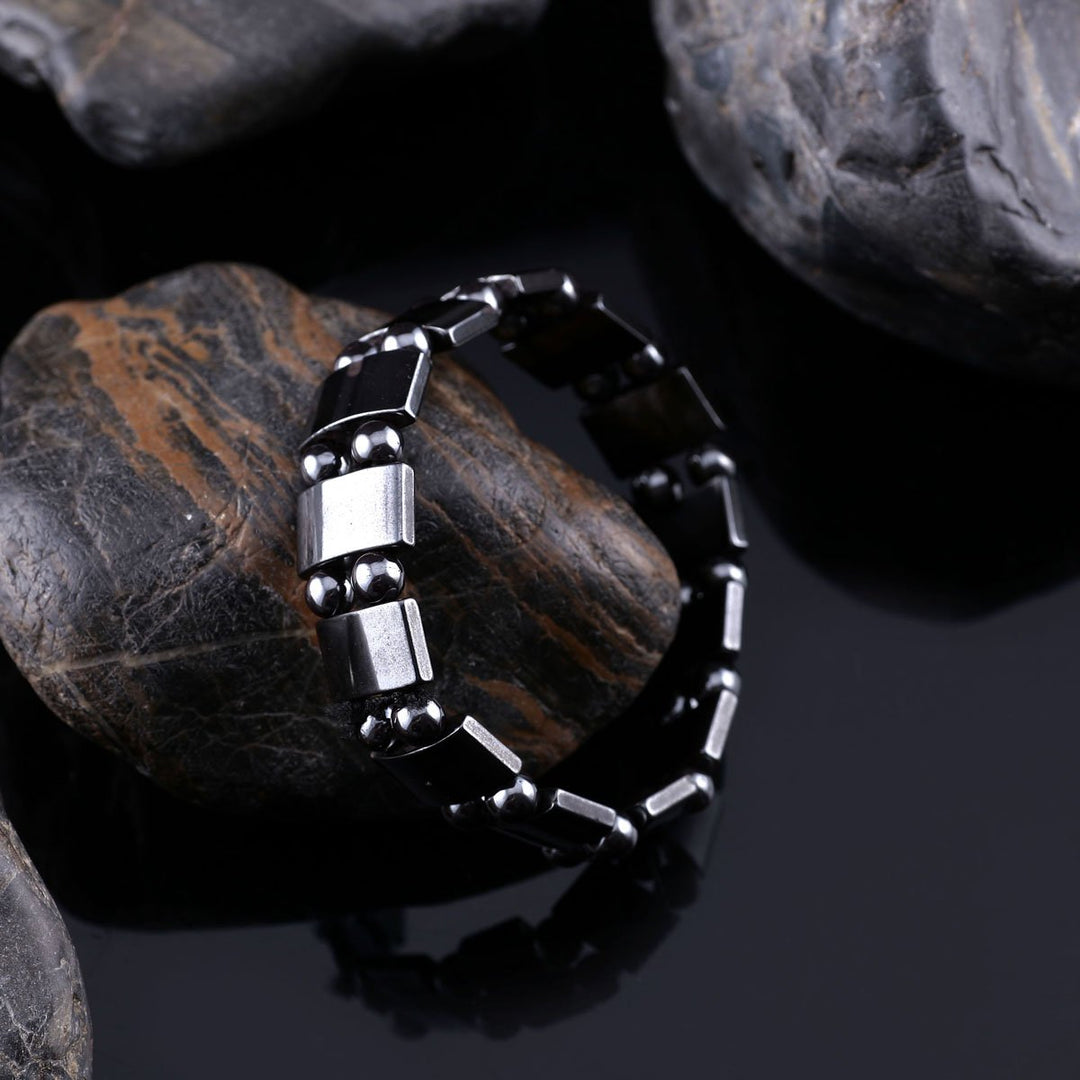 Set Of 2 Men&#39;s Hematite Metal Magnetic Therapy Bracelets S27-St2