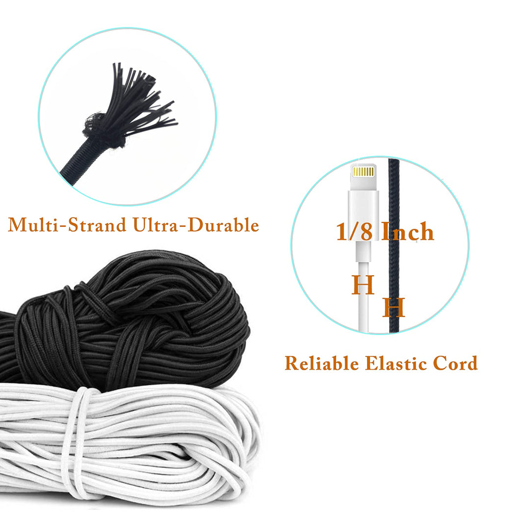 Elastic Cord 1/8 Inch (3MM) x 33FT, White Elastic String Bungee Shock Cord with Nylon Sleeve and Heavy Strength for Crafting DIY Sewing