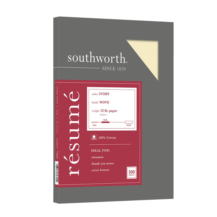 100% Cotton Resume Paper, ivory, 8 1/2 in x 11 in (SOURD18ICF)