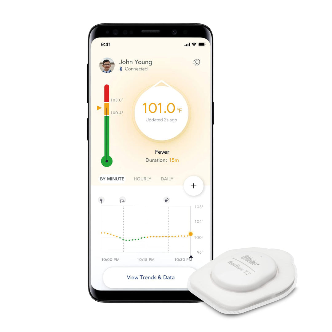 Radius T°™ Wearable Digital Thermometer, Continuous Monitoring of Fever 24x7, Medical Grade Accuracy, 3 Temperature Sensors, Water-Resistant, Free Smart App Alerts on Android/iOS