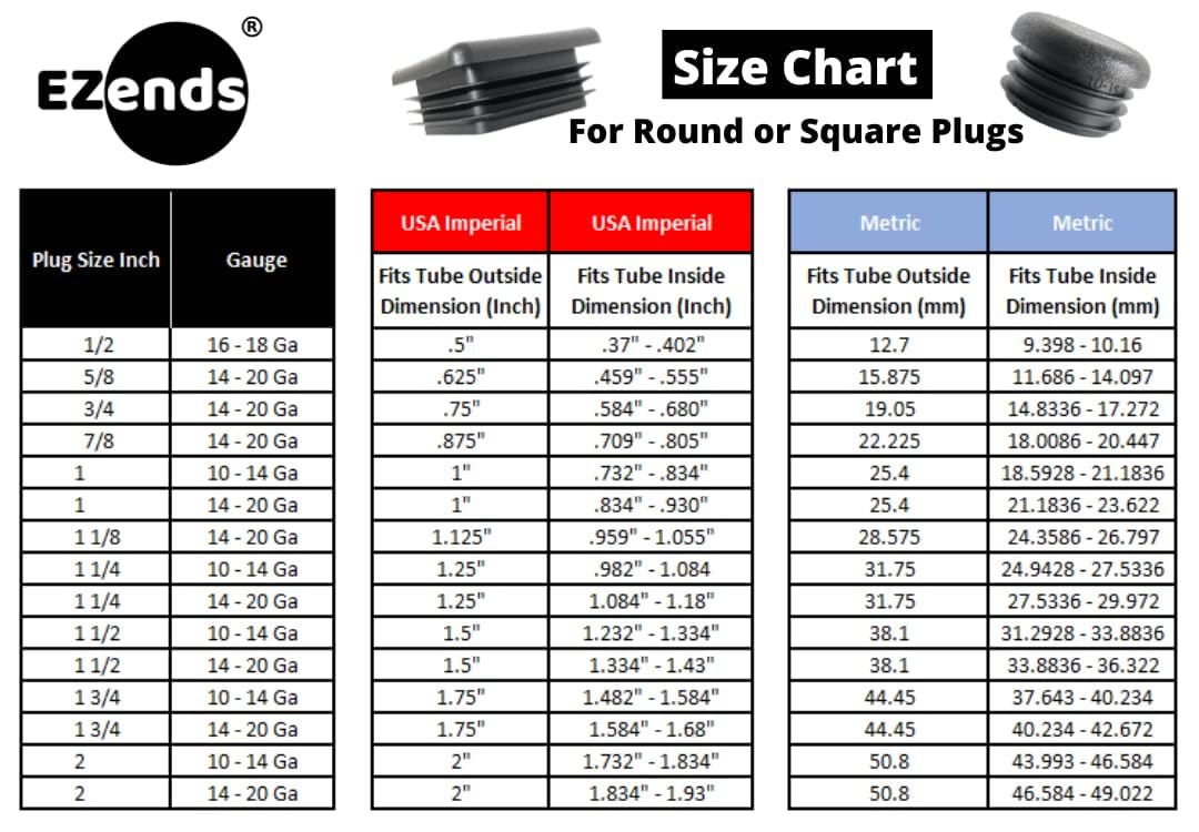 EZends Premium Grade 1 Inch Square Tubing End Caps (20 PK) (14-20 Gauge for Thinner Wall Tubing) Plastic Plugs/End Caps/Plastic End Cap Plugs for Square Tubing/Black Plastic Square Plugs
